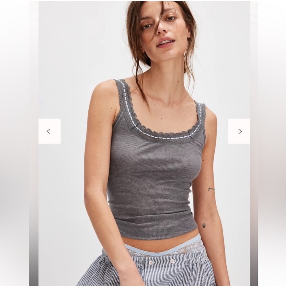 Free People Intimately Only You Tank in Heather Grey Lace Size XL NWT